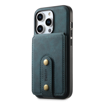 For iPhone 14/13 Denior D14 NK Retro Pattern MagSafe Magnetic Card Holder Leather Phone Case(Blue) - iPhone 14 Cases by Denior | Online Shopping UK | buy2fix