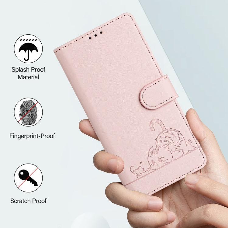 For Motorola Moto G Power 5G 2024 Cat Rat Embossed Pattern RFID Leather Phone Case with Lanyard(Pink) - Motorola Cases by buy2fix | Online Shopping UK | buy2fix