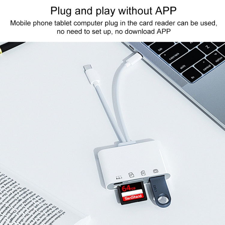 4 in 2 USB-C / Type-C + 8 Pin Interface Multi-function Card Reader(White) - U Disk & Card Reader by buy2fix | Online Shopping UK | buy2fix