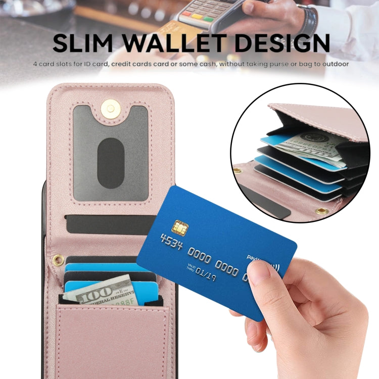 For iPhone 16 Pro Max YM015 Crossbody Rhombic Card Bag RFID Phone Case(Rose Gold) - iPhone 16 Pro Max Cases by buy2fix | Online Shopping UK | buy2fix