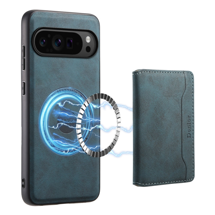 For Google Pixel 9 Pro Denior D13 Retro Texture Leather MagSafe Card Bag Phone Case(Blue) - Google Cases by Denior | Online Shopping UK | buy2fix
