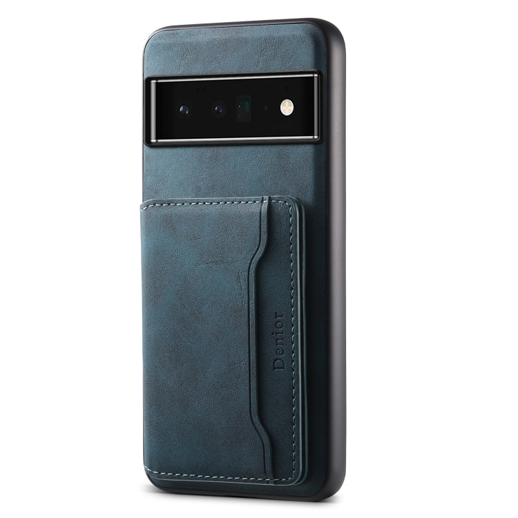 For Google Pixel 6 Pro Denior D13 Retro Texture Leather MagSafe Card Bag Phone Case(Blue) - Google Cases by Denior | Online Shopping UK | buy2fix