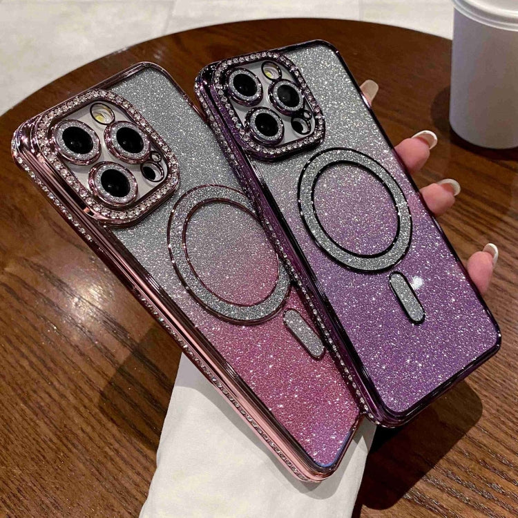 For iPhone 14 Pro Max Diamond Gradient Glitter Plated MagSafe Phone Case(Purple) - iPhone 14 Pro Max Cases by buy2fix | Online Shopping UK | buy2fix
