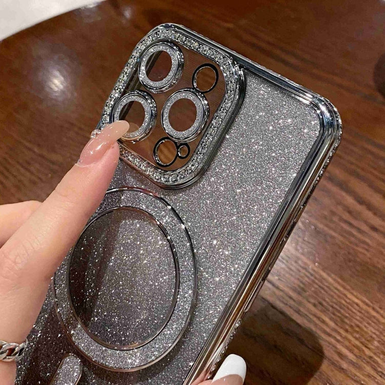 For iPhone 15 Pro Diamond Gradient Glitter Plated MagSafe Phone Case(Black) - iPhone 15 Pro Cases by buy2fix | Online Shopping UK | buy2fix