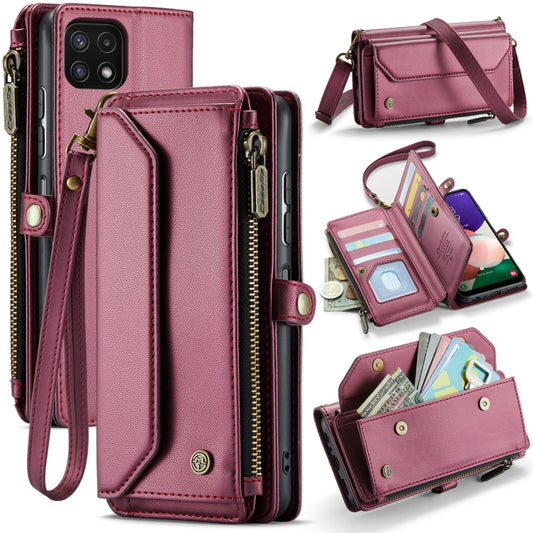 For Samsung Galaxy A22 5G CaseMe C36 Card Slots Zipper Wallet RFID Anti-theft Leather Phone Case(Wine Red) - Galaxy Phone Cases by CaseMe | Online Shopping UK | buy2fix