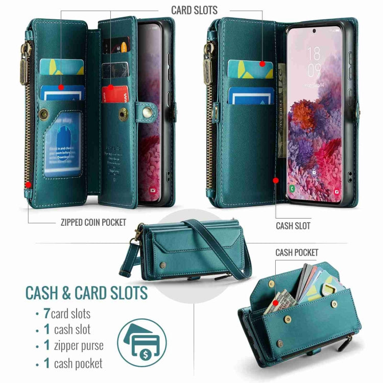 For Samsung Galaxy S20 CaseMe C36 Card Slots Zipper Wallet RFID Anti-theft Leather Phone Case(Blue-green) - Galaxy Phone Cases by CaseMe | Online Shopping UK | buy2fix