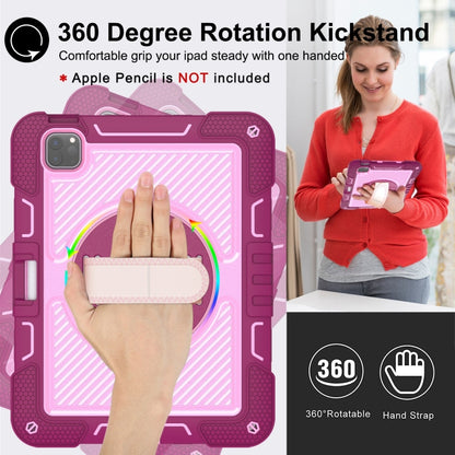 For iPad Pro 11 2024 360 Degree Rotation PC Contrast Silicone Tablet Case(Rose Red + Pink) - iPad Pro 11 2024 Cases by buy2fix | Online Shopping UK | buy2fix