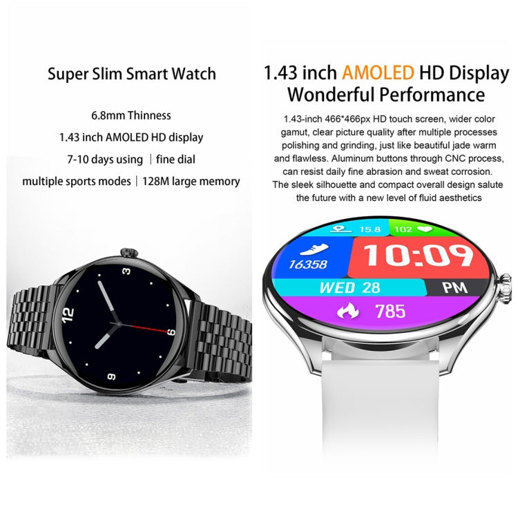 MT55 1.43 inch AMOLED HD Screen Ultra-thin Smart Call Health Watch, Leather Strap(Black Brown) - Smart Watches by buy2fix | Online Shopping UK | buy2fix