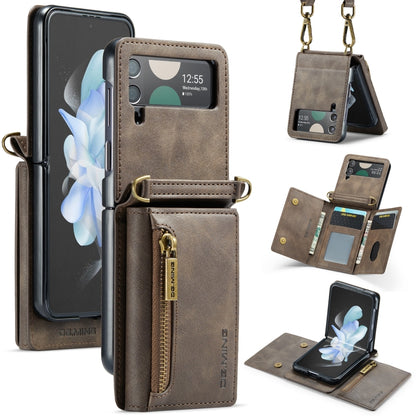 For Samsung Galaxy Z Flip3 5G DG.MING M5 Series Zip RFID Multi Card Detachable Leather Phone Case with Long Lanyard(Coffee) - Galaxy Phone Cases by DG.MING | Online Shopping UK | buy2fix