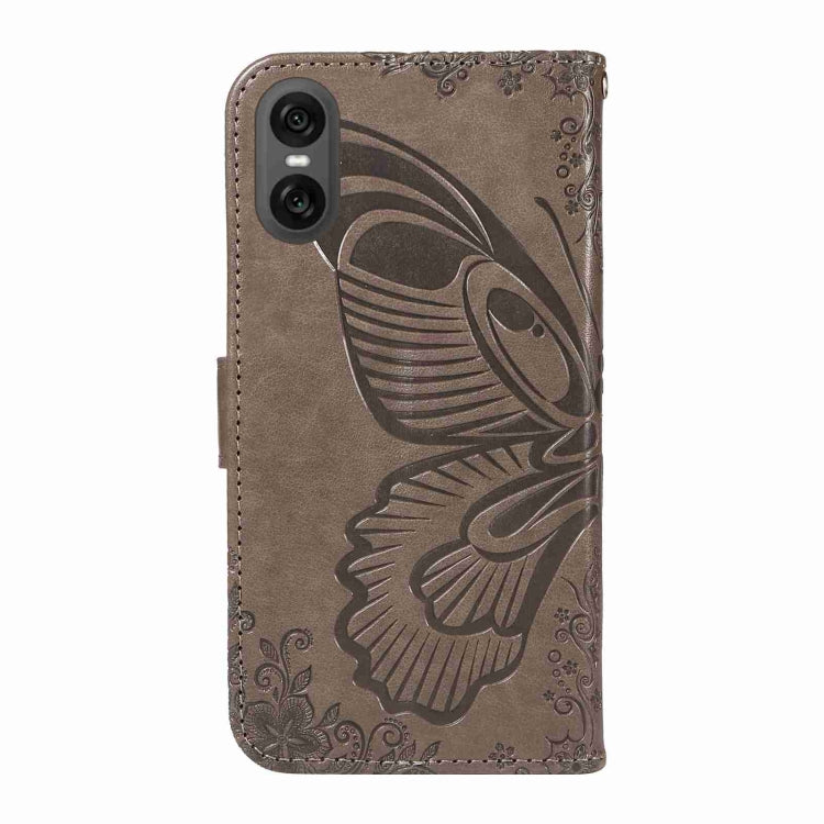 For Sony Xperia 10 VI 2024 Swallowtail Butterfly Embossed Leather Phone Case(Grey) - Sony Cases by buy2fix | Online Shopping UK | buy2fix