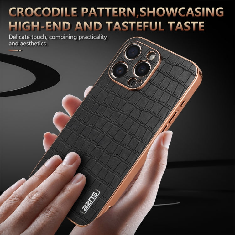 For iPhone 16 Pro Max AZNS Electroplated Frame Crocodile Texture Full Coverage Phone Case(Green) - iPhone 16 Pro Max Cases by AZNS | Online Shopping UK | buy2fix