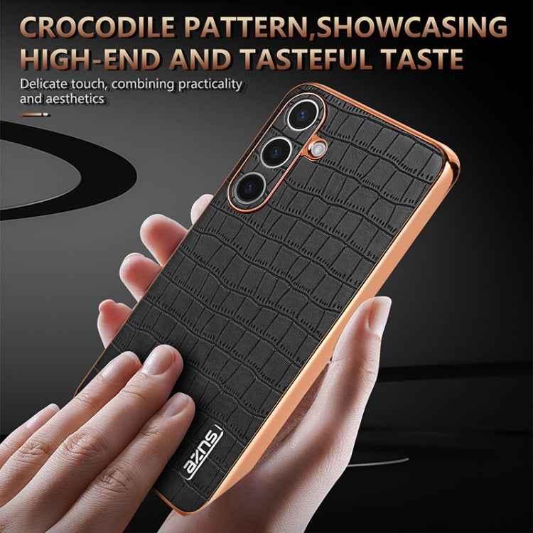 For Samsung Galaxy S24 5G AZNS Electroplated Frame Crocodile Texture Full Coverage Phone Case(Blue) - Galaxy S24 5G Cases by AZNS | Online Shopping UK | buy2fix