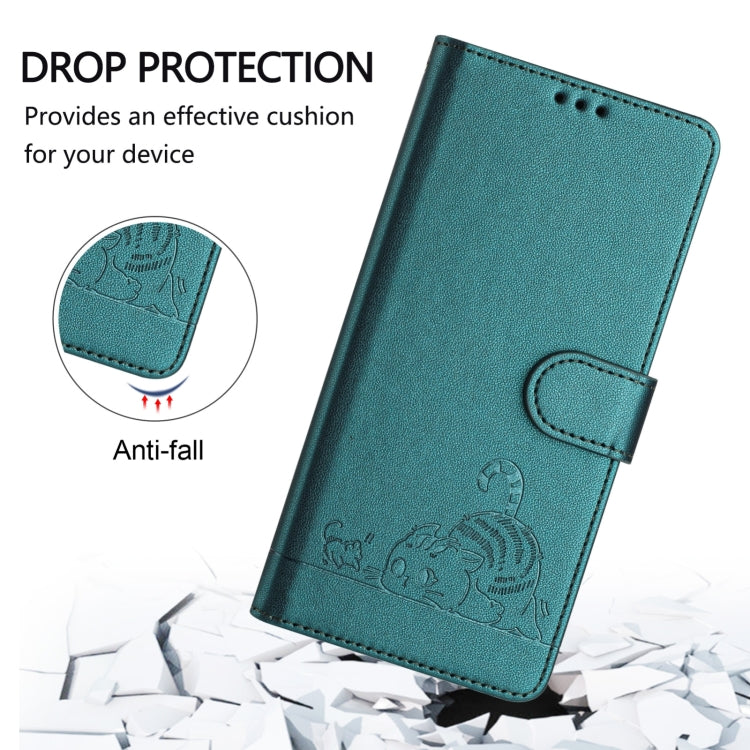 For Blackview Wave 6C Cat Rat Embossed Pattern RFID Leather Phone Case with Lanyard(Peacock Green) - More Brand by buy2fix | Online Shopping UK | buy2fix