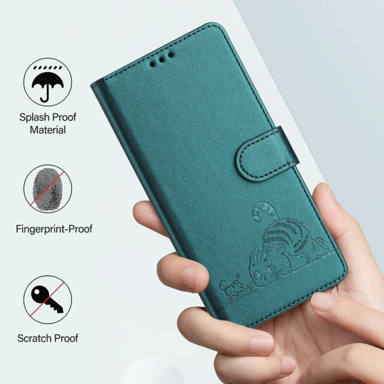 For Blackview Wave 6C Cat Rat Embossed Pattern RFID Leather Phone Case with Lanyard(Peacock Green) - More Brand by buy2fix | Online Shopping UK | buy2fix