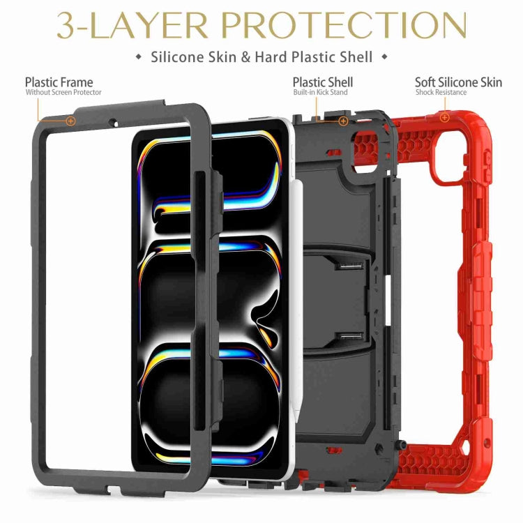 For iPad Pro 11 2024 Silicone Hydric PC Tablet Case with Shoulder Strap & Holder(Red) - iPad Pro 11 2024 Cases by buy2fix | Online Shopping UK | buy2fix