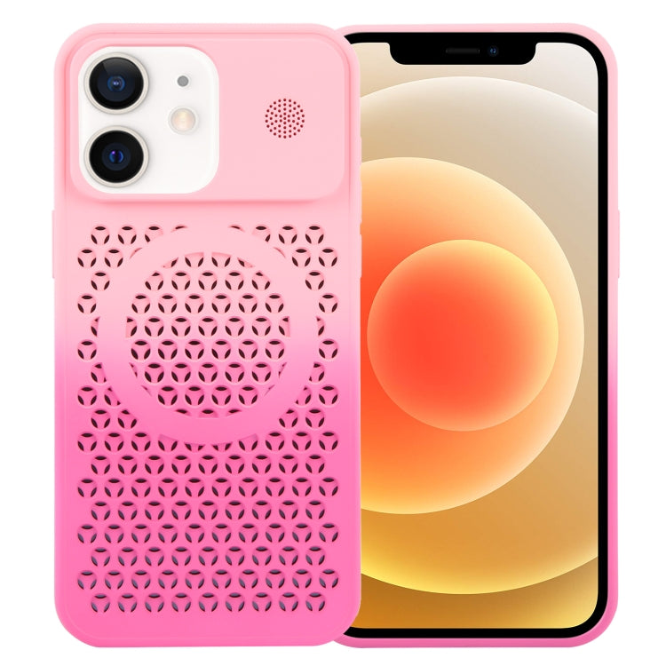 For iPhone 12 Gradient Color Honeycomb Aromatherapy MagSafe Phone Case(Pink+Rose Red) - iPhone 12 / 12 Pro Cases by buy2fix | Online Shopping UK | buy2fix