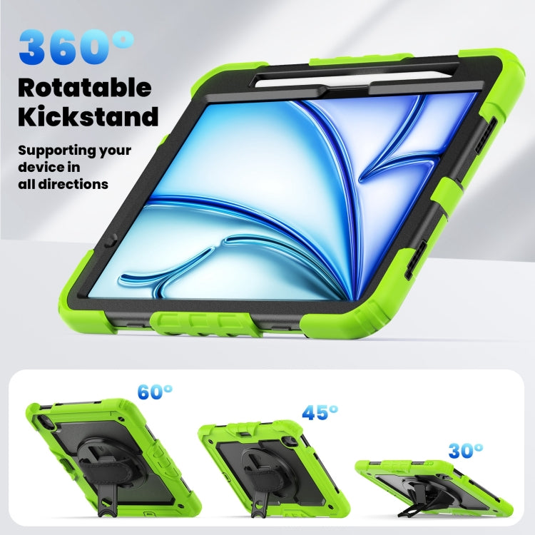 For iPad Air 11 2024 Silicone Hybrid PC Tablet Case with Shoulder Strap(Black + Yellow Green) - iPad Air 11 2024 Cases by buy2fix | Online Shopping UK | buy2fix