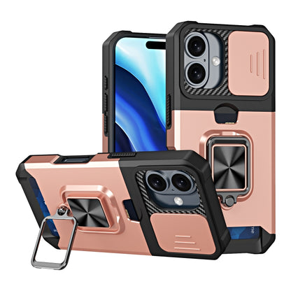 For iPhone 16 Camera Shield Card Slot PC+TPU Phone Case(Rose Gold) - iPhone 16 Cases by buy2fix | Online Shopping UK | buy2fix