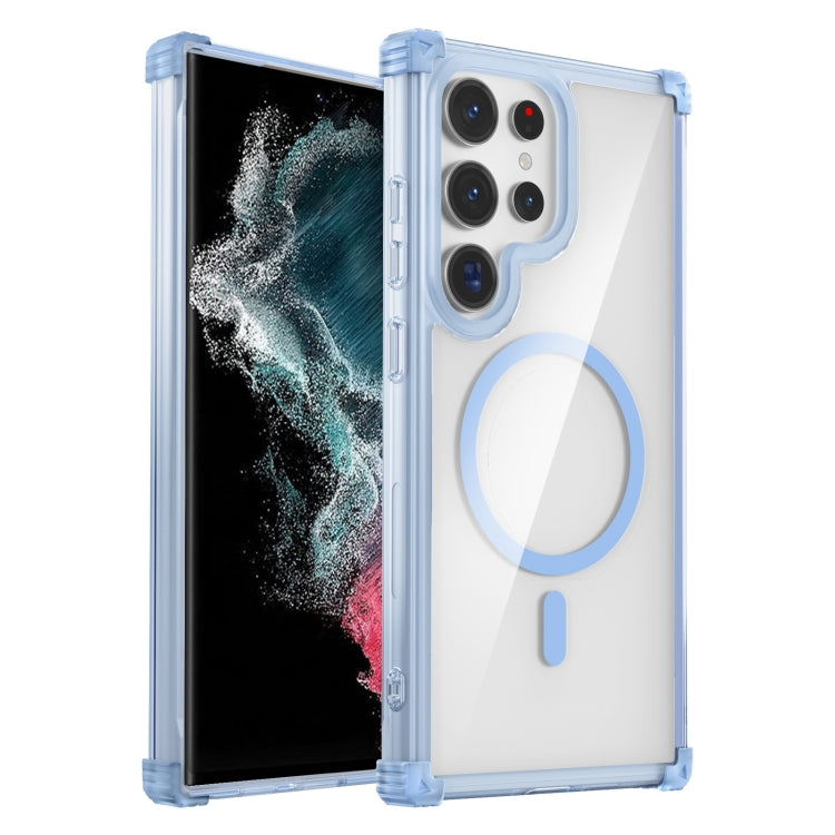 For Samsung Galaxy S22 Ultra 5G Transparent MagSafe Magnetic Phone Case(Blue) - Galaxy S22 Ultra 5G Cases by buy2fix | Online Shopping UK | buy2fix
