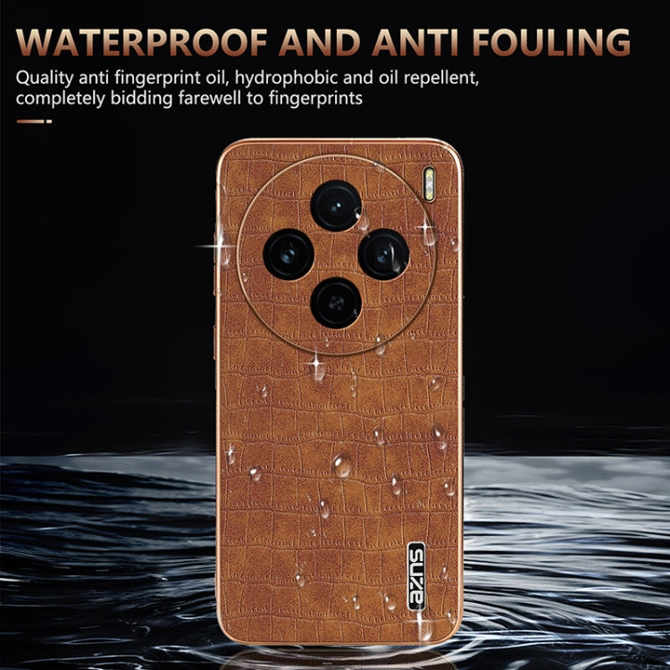 For vivo X100 5G AZNS Electroplated Frame Crocodile Texture Full Coverage Phone Case(White) - vivo Cases by AZNS | Online Shopping UK | buy2fix