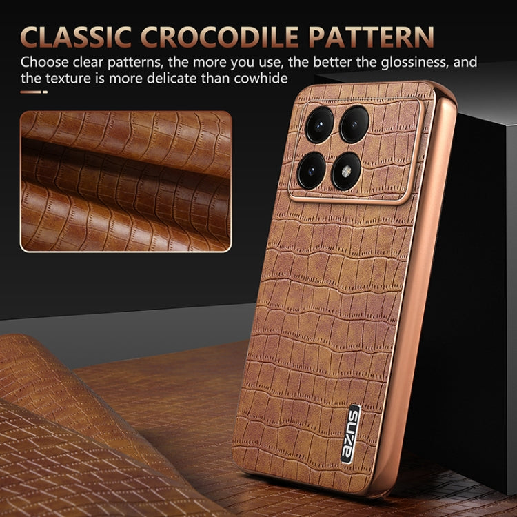 For Redmi K70 / K70 Pro AZNS Electroplated Frame Crocodile Texture Full Coverage Phone Case(Brown) - K70 Cases by AZNS | Online Shopping UK | buy2fix