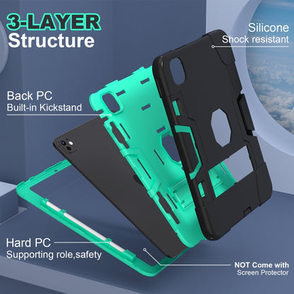 For iPad Pro 11 2024 Contrast Color Silicone Acrylic PC Tablet Case with Holder(Black Mint Green) - iPad Pro 11 2024 Cases by buy2fix | Online Shopping UK | buy2fix