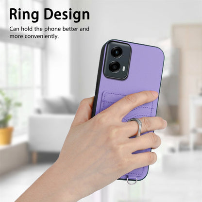 For Motorola Moto G Play 2024 5G R20 Crossbody Rope Ring Card Holder Phone Case(Purple) - Motorola Cases by buy2fix | Online Shopping UK | buy2fix