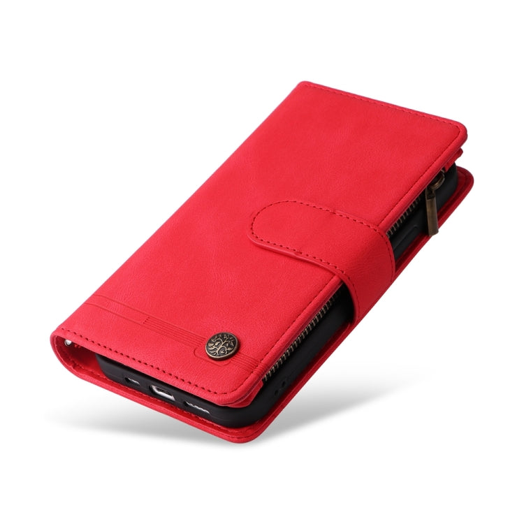 For iPhone 16 Pro Max Skin Feel Multi-Card Wallet Zipper Leather Phone Case(Red) - iPhone 16 Pro Max Cases by buy2fix | Online Shopping UK | buy2fix