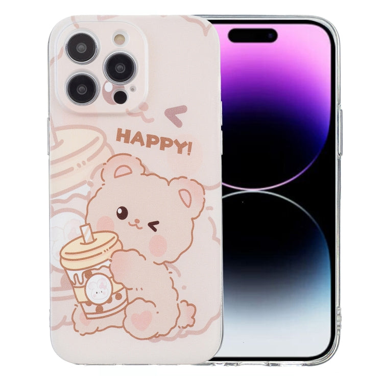 For iPhone 16 Pro Max Colored Drawing Pattern Transparent TPU Phone Case(Bear) - iPhone 16 Pro Max Cases by buy2fix | Online Shopping UK | buy2fix