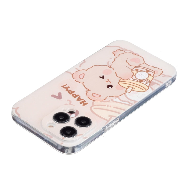 For iPhone 16 Pro Max Colored Drawing Pattern Transparent TPU Phone Case(Bear) - iPhone 16 Pro Max Cases by buy2fix | Online Shopping UK | buy2fix