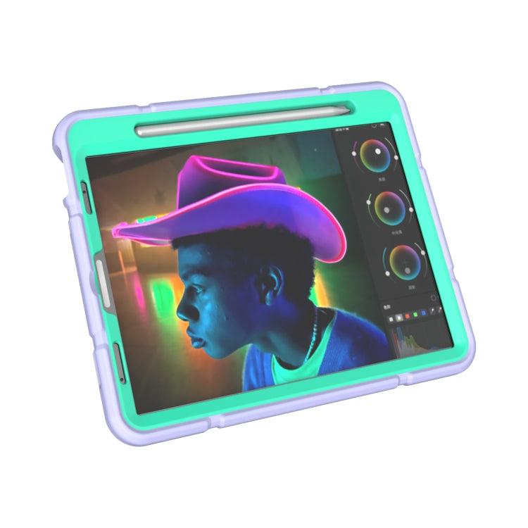 For iPad Pro 11 2022 / 2021 / 2020 Armor Holder Silicone Hybrid PC Tablet Case(Purple Mint Green) - iPad Pro 11 (2022/2021) Cases by buy2fix | Online Shopping UK | buy2fix