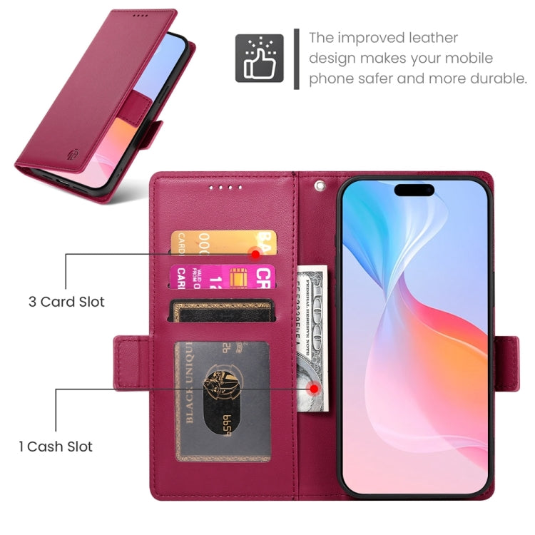 For iPhone 16 Pro Side Buckle Magnetic Frosted Leather Phone Case(Wine Red) - iPhone 16 Pro Cases by buy2fix | Online Shopping UK | buy2fix