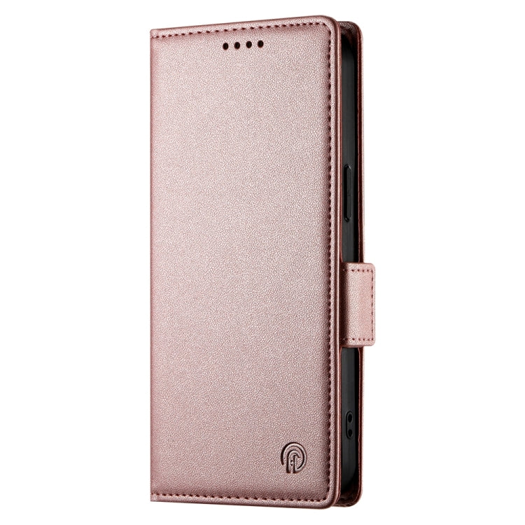 For iPhone 16 Side Buckle Magnetic Frosted Leather Phone Case(Rose Gold) - iPhone 16 Cases by buy2fix | Online Shopping UK | buy2fix