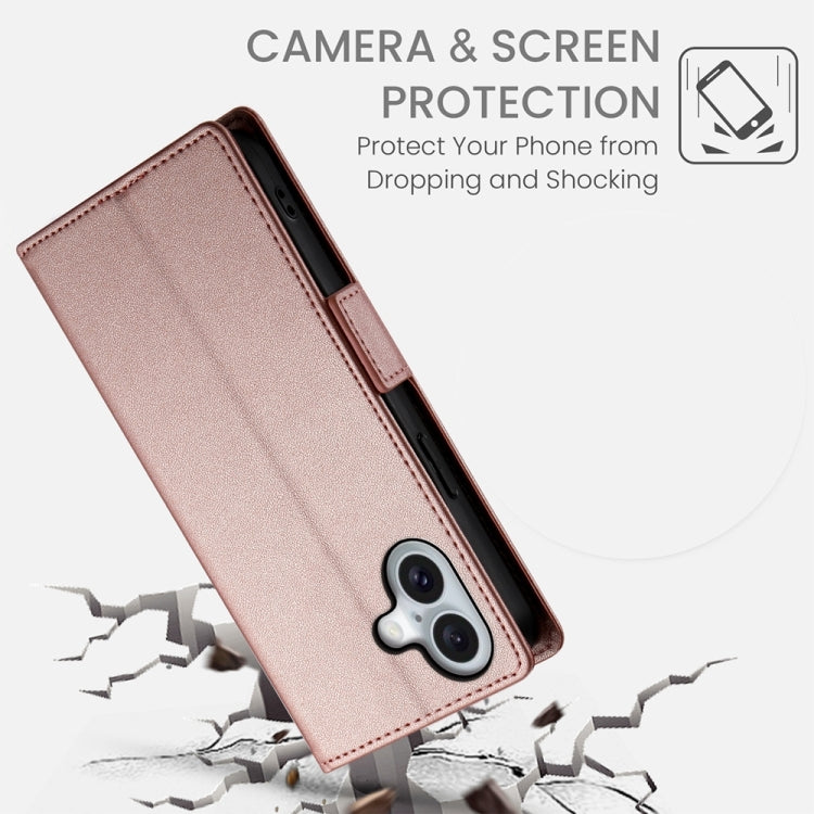 For iPhone 16 Side Buckle Magnetic Frosted Leather Phone Case(Rose Gold) - iPhone 16 Cases by buy2fix | Online Shopping UK | buy2fix