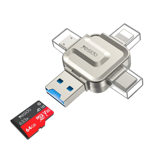 Yesido GS23 USB 3.0 to USB-C / Type-C + Micro USB + 8 Pin 4 in 1 OTG Adapter(Gold) - U Disk & Card Reader by Yesido | Online Shopping UK | buy2fix