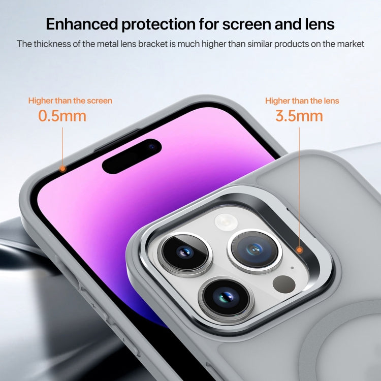 For iPhone 14 Pro Magsafe Skin Feel Lens Holder Phone Case(Orange) - iPhone 14 Pro Cases by buy2fix | Online Shopping UK | buy2fix