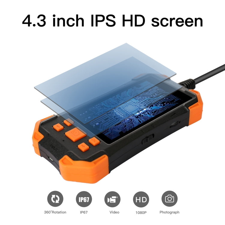 T20 4.3 inch IPS Screen 3.9mm Single Camera IP67 Waterproof Hard Cable Digital Endoscope, Length:5m(Black Orange) -  by buy2fix | Online Shopping UK | buy2fix