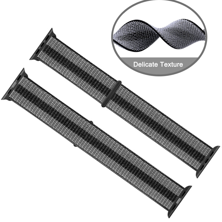 Nylon Loop Watch Band For Apple Watch Ultra 49mm&Watch Ultra 2 49mm / Series 9&8&7 45mm / SE 3&SE 2&6&SE&5&4 44mm / 3&2&1 42mm (Striped Black) - Watch Bands by buy2fix | Online Shopping UK | buy2fix