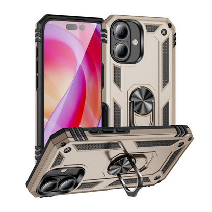 For iPhone 16 Plus Shockproof TPU Hybrid PC Phone Case with Holder(Gold) - iPhone 16 Plus Cases by buy2fix | Online Shopping UK | buy2fix