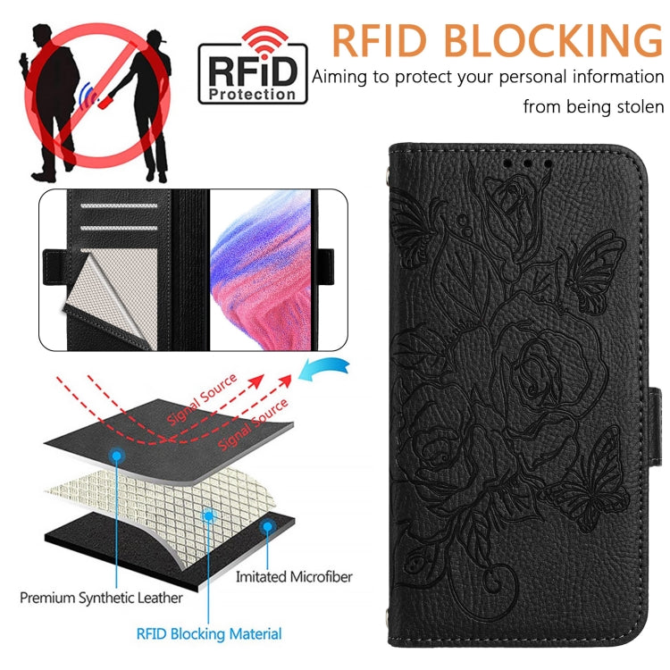 For Blackview A52 Embossed Rose RFID Anti-theft Leather Phone Case(Black) - More Brand by buy2fix | Online Shopping UK | buy2fix