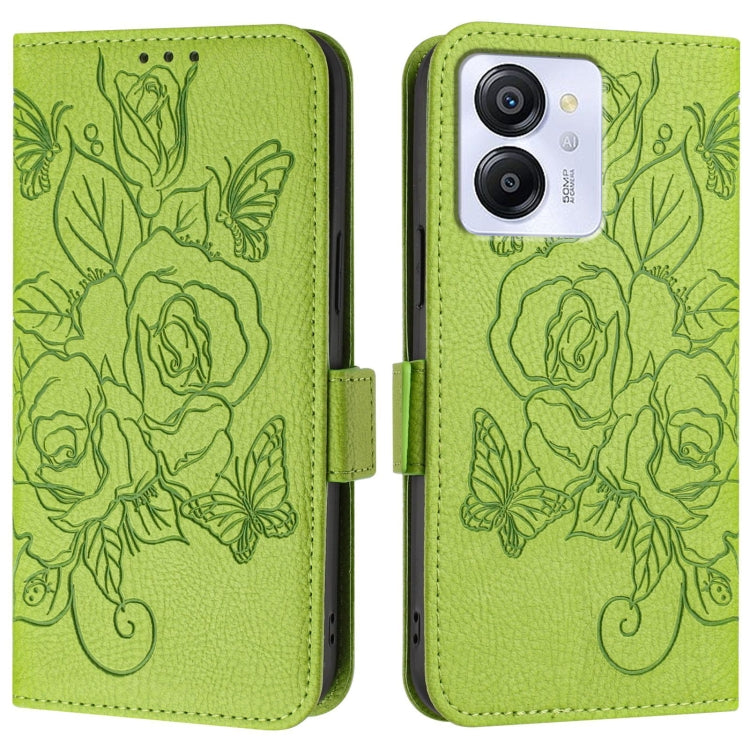 For Blackview Color 8 / Oscal Modern 8 Embossed Rose RFID Anti-theft Leather Phone Case(Green) - More Brand by buy2fix | Online Shopping UK | buy2fix