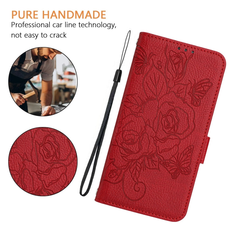 For Google Pixel 9 Pro XL Embossed Rose RFID Anti-theft Leather Phone Case(Red) - Google Cases by buy2fix | Online Shopping UK | buy2fix