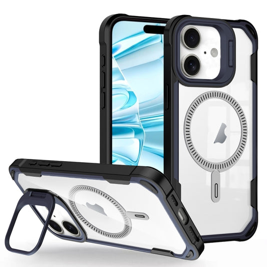 For iPhone 16 Plus Transparent Acrylic MagSafe Lens Holder Phone Case(Navy) - iPhone 16 Plus Cases by buy2fix | Online Shopping UK | buy2fix