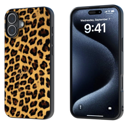 For iPhone 16 Plus Black Frame Leopard Phone Case(Golden Leopard) - iPhone 16 Plus Cases by buy2fix | Online Shopping UK | buy2fix