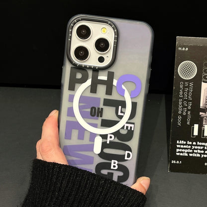 For iPhone 13 Pro Double-Layer Frosted IMD MagSafe Phone Case(Purple Gradient Letters) - iPhone 13 Pro Cases by buy2fix | Online Shopping UK | buy2fix