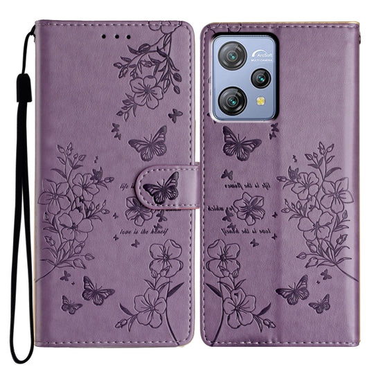 For Blackview A53 / A53 Pro Butterflies and Flowers Leather Phone Case(Purple) - More Brand by buy2fix | Online Shopping UK | buy2fix