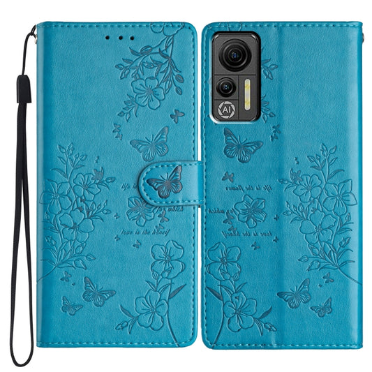 For Ulefone Note 14 Butterflies and Flowers Leather Phone Case(Blue) - Ulefone Cases by buy2fix | Online Shopping UK | buy2fix