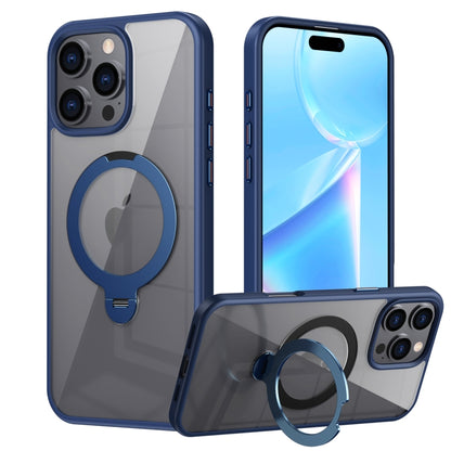 For iPhone 16 Pro Transparent MagSafe Magnetic Rotating Ring Holder Phone Case(Blue) - iPhone 16 Pro Cases by buy2fix | Online Shopping UK | buy2fix