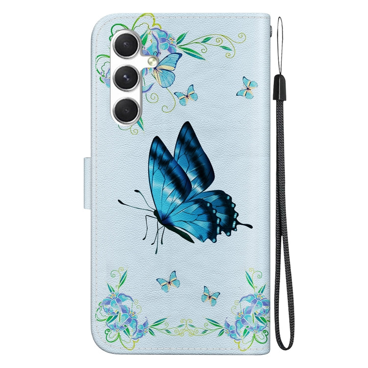 For Samsung Galaxy S25+ 5G Crystal Texture Colored Drawing Leather Phone Case(Blue Pansies) - Galaxy S25+ 5G Cases by buy2fix | Online Shopping UK | buy2fix