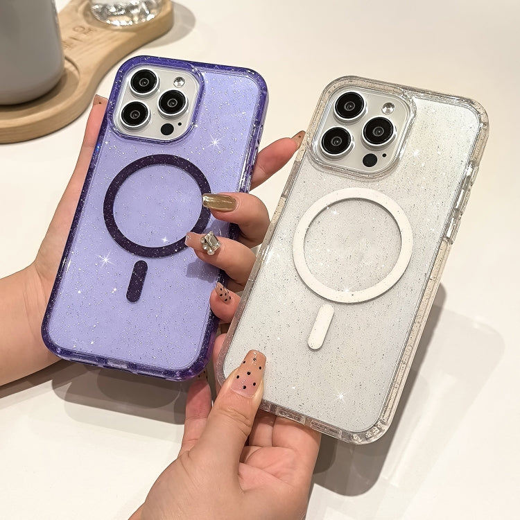 For iPhone 16 Plus Glitter Powder TPU Hybrid PC MagSafe Phone Case(Transparent) - iPhone 16 Plus Cases by buy2fix | Online Shopping UK | buy2fix